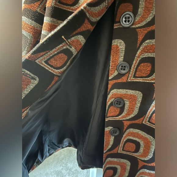 Vintage Abstract Print Orange and Brown Coat | Size 8 - Picture 6 of 8